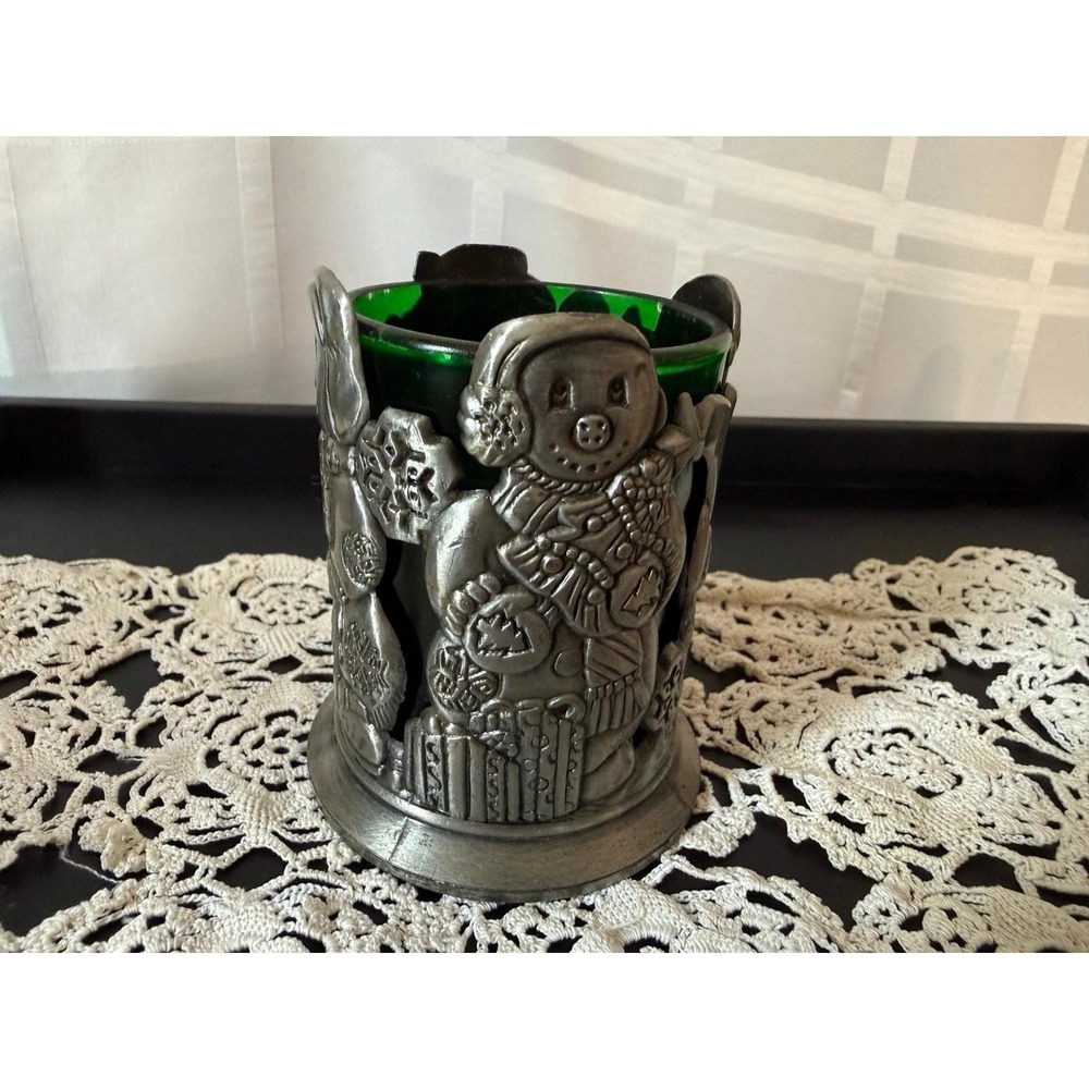 Pewter Heavy Snowmen Home For The Holidays Votive Candle Holder